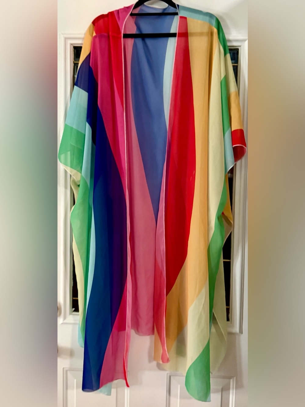 Pre-Loved Multi-Color Sheer Striped Kimono - Unbranded